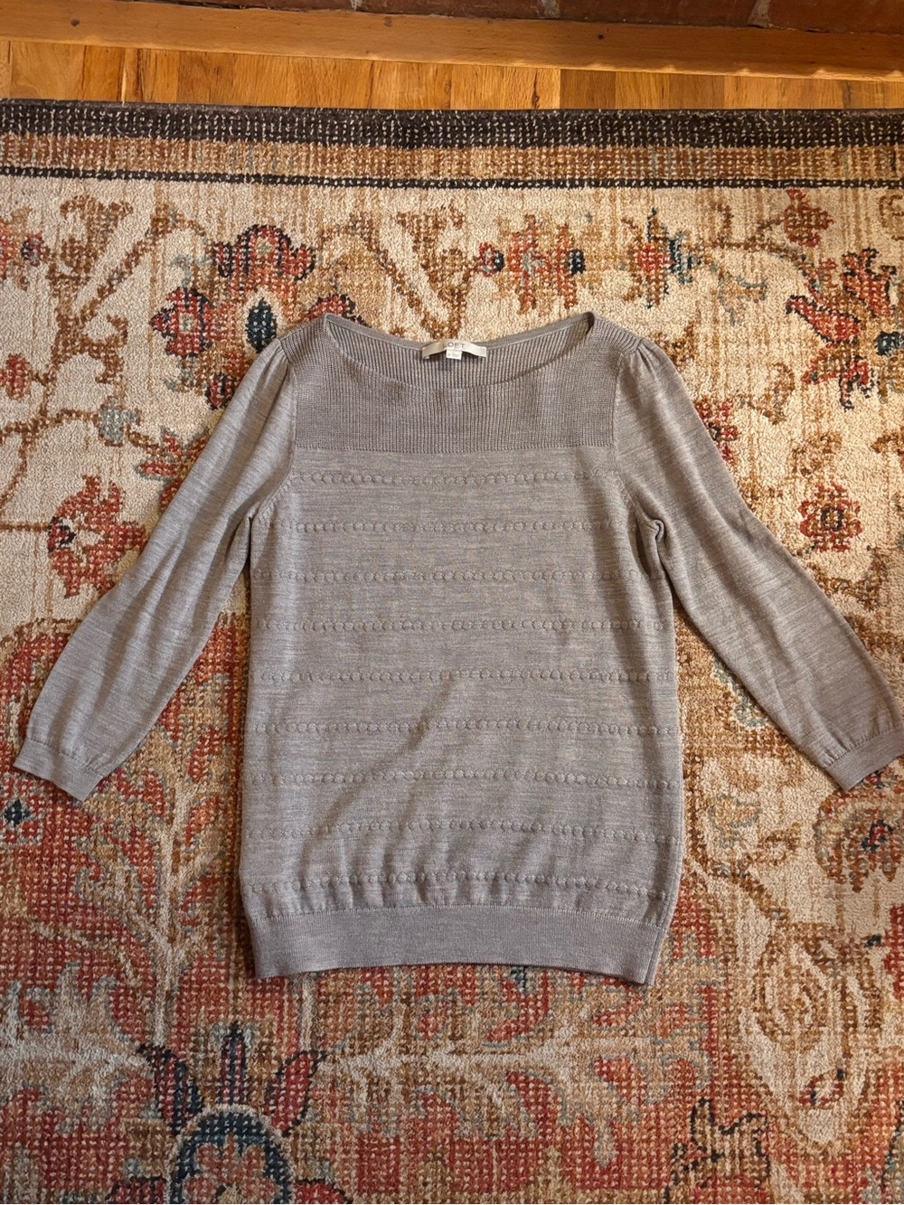 Loft Greige Textured Knit Boatneck Sweater Size M